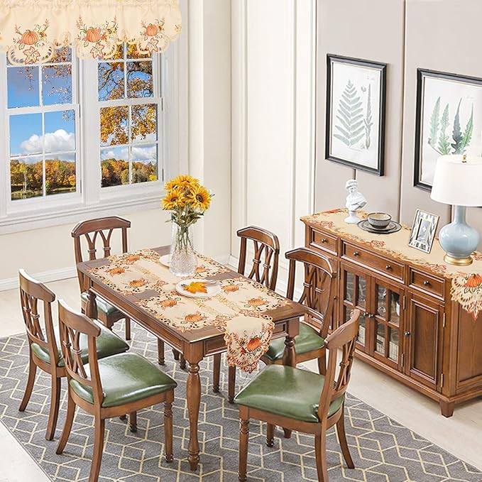 Simhomsen Embroidered Thanksgiving Harvest Pumpkins Table Runners for Autumn or Fall Decorations (13× 19 Inch Set of 6)