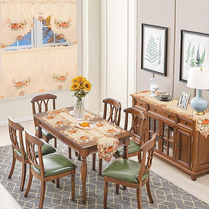 Simhomsen Embroidered Thanksgiving Harvest Pumpkins Table Runners for Autumn or Fall Decorations (13× 19 Inch Set of 6)