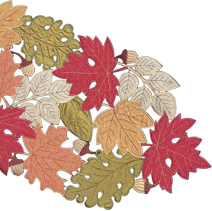 KEVA Fall Table Runner 36inches Long, Thanksgiving Harvest Cutwork Embroidered Table Runner 13in x 36in, Autumn Maple Leaves Table Decoration for Home Dining Kitchen Table