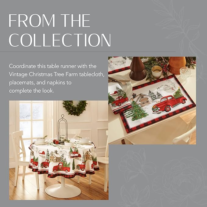 Elrene Home Fashions Vintage Christmas Tree Farm Table Runner, 13"x70", Multicolor
