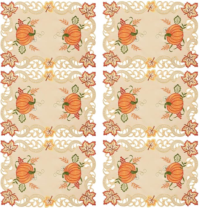 Simhomsen Embroidered Thanksgiving Harvest Pumpkins Table Runners for Autumn or Fall Decorations (13× 19 Inch Set of 6)