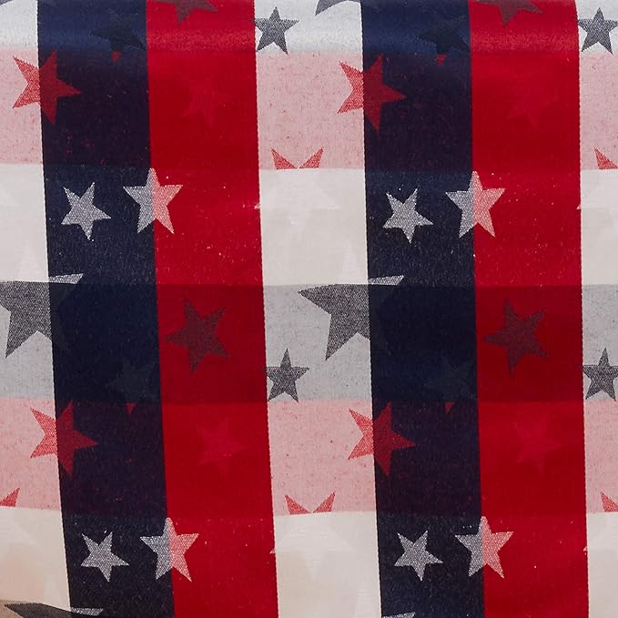 Red White and Blue Checkered with Stars Cotton/Polyester Blend Patriotic Table Runner, 16"x72" Rectangular - (1 Piece).