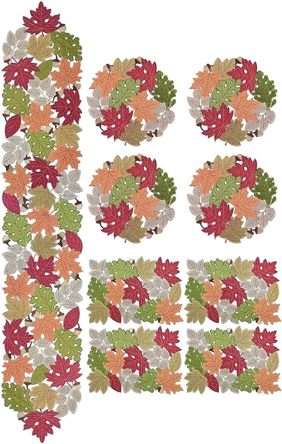 KEVA Fall Table Runner 36inches Long, Thanksgiving Harvest Cutwork Embroidered Table Runner 13in x 36in, Autumn Maple Leaves Table Decoration for Home Dining Kitchen Table