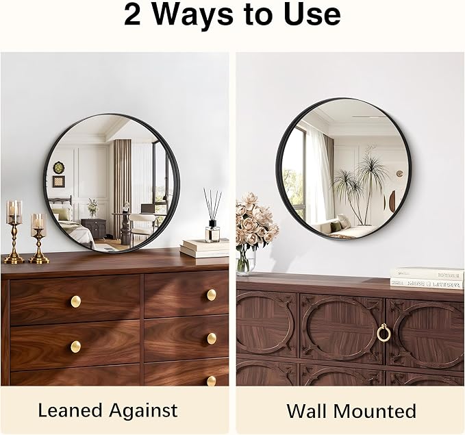 Black Round Mirror 22 inch Deep Frame Circle Mirror, Metal Framed Bathroom Mirror, Round Vanity Mirror, Circle Mirrors for Wall Entryway Bedroom Living Room Hallway