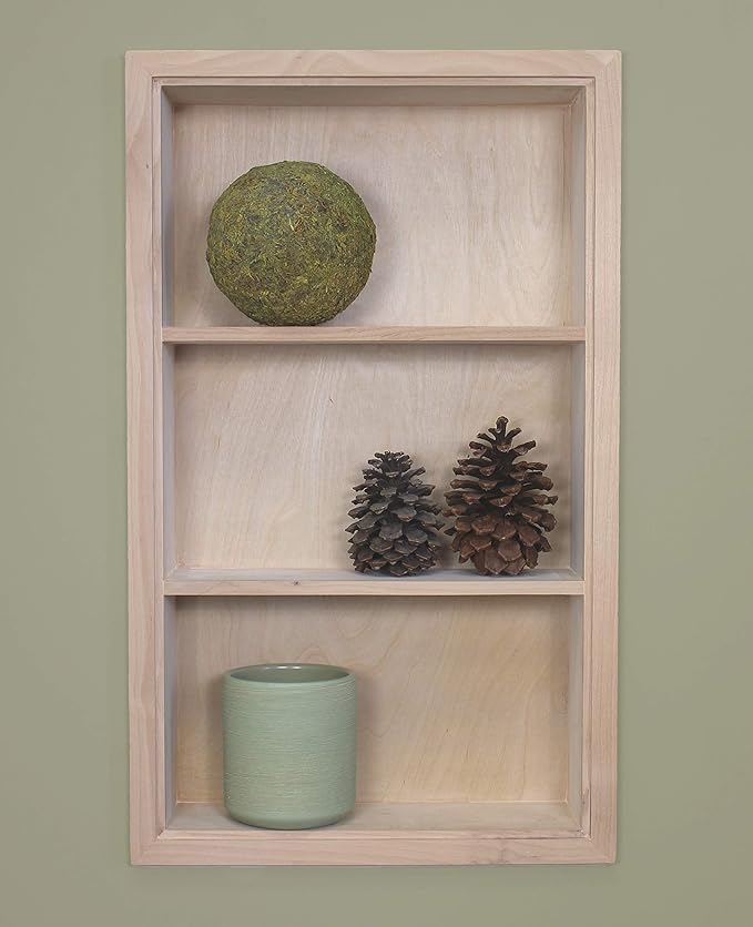 14x24 Sloane Recessed Wall Niche Medicine Cabinet Replacement, In the Wall Bathroom Cabinet Insert Shelf/Shelves, Made in North America, REAL WOOD, NO MDF, Unfinished Plain Back