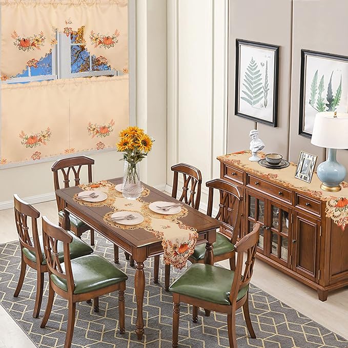 Simhomsen Embroidered Thanksgiving Harvest Pumpkins Table Runners for Autumn Or Fall Decorations (14 × 108 Inches)