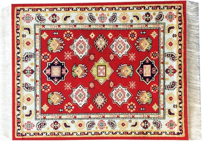 Turkish Carpet Coasters Set of 4 – mini Non-Slip Drink mats with Fringe, Protective and Decorative for Home or Office | Dining Accessory