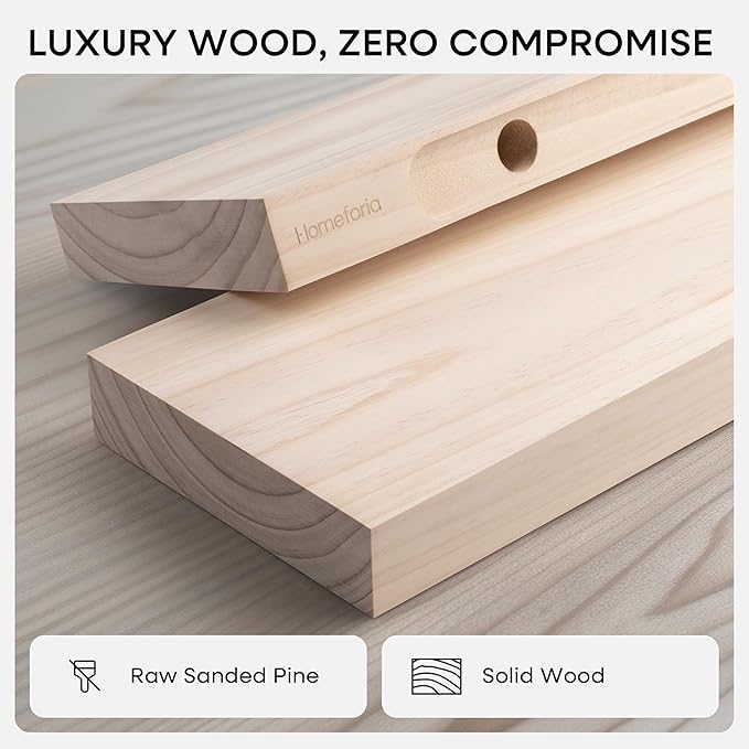 Homeforia 36 inch Wood Floating Shelves, High End Solid Natural Wood 36inch Large Floating Shelf Bathroom, Unfinished Wooden Floating Shelves for Wall, Heavy Duty Bracket, 36 X 6.5 X 1.75 in, Set of 2