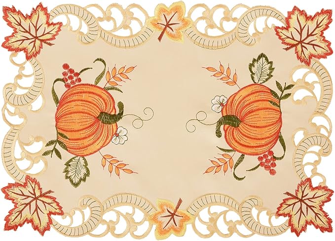 Simhomsen Embroidered Thanksgiving Harvest Pumpkins Table Runners for Autumn or Fall Decorations (13× 19 Inch Set of 6)