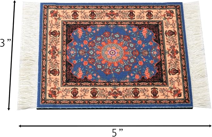 Turkish Carpet Coasters Set of 4 – mini Non-Slip Drink mats with Fringe, Protective and Decorative for Home or Office | Dining Accessory