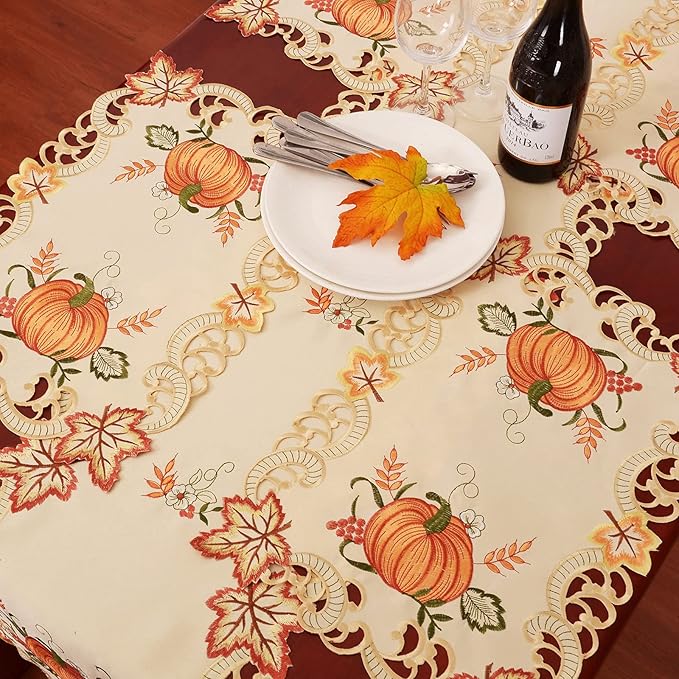 Simhomsen Embroidered Thanksgiving Harvest Pumpkins Table Runners for Autumn or Fall Decorations (13× 19 Inch Set of 6)