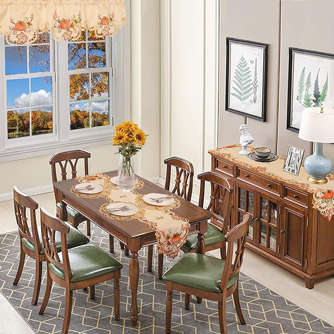Simhomsen Thanksgiving Harvest Pumpkins Table Runners for Autumn Or Fall Decorations, Embroidery (14 × 69 Inches)