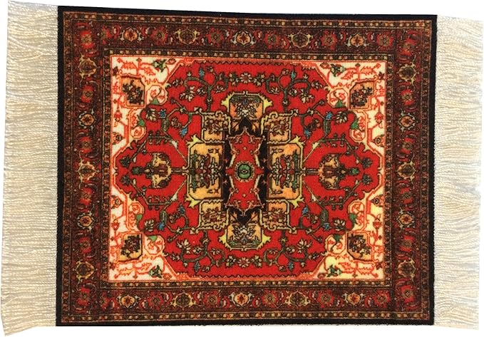 Turkish Rug Coasters Set of 4 – Carpet-Style Drink mats with Fringe, Non-Slip Backing, Decorative Home Accent | Dining Accessory