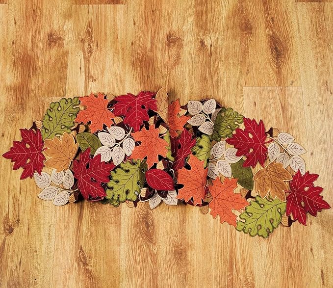 KEVA Fall Table Runner 90inches Long, Thanksgiving Harvest Cutwork Embroidered Table Runner 13in x 90in, Autumn Maple Leaves Table Decoration for Home Dining Kitchen Table