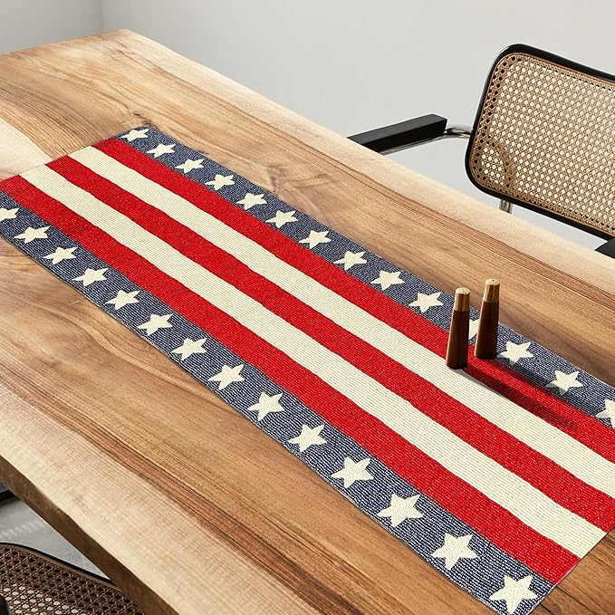 Decozen Patriotic Table Runner - 4th of July American Flag Freedom Stars Independence and Memorial Day for Holiday Kitchen Dining Table Home Decor - 13x54 Inches