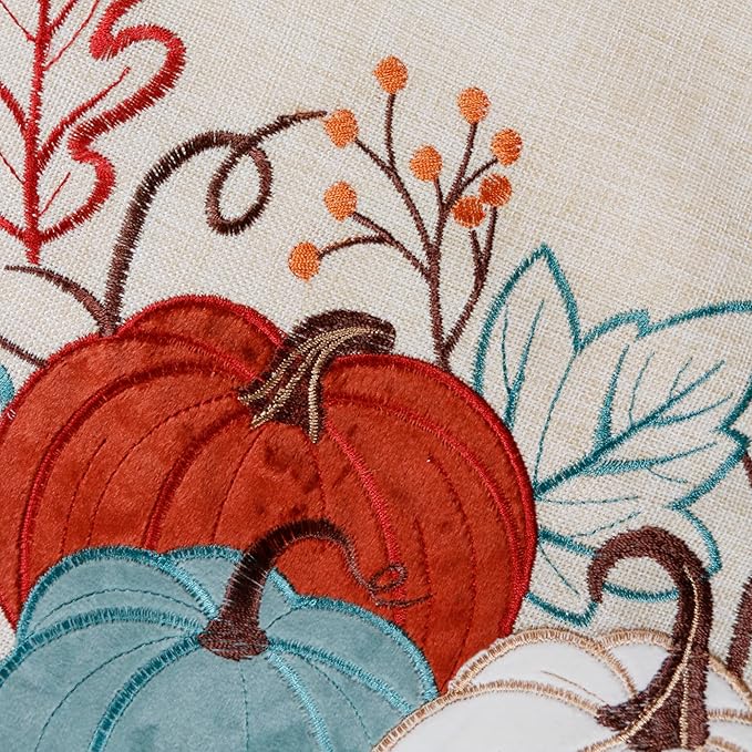 OWENIE Thanksgiving Table Runner, Fall Pumpkins Table Decor, Embroidered Harvest Pumpkin Farmhouse Placemat for Dining Table, Fall Decor for Home, Halloween Table Decorations