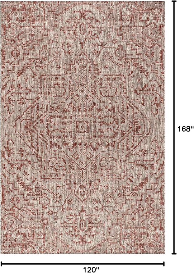 JONATHAN Y Boho Medallion Indoor Outdoor Area Rug 10X14 Red/Taupe, Estrella Textured Weave for Backyard, Patio, Porch, Easy-Cleaning, High Traffic, Pet-Friendly, Non-Shedding (SMB105A-14)