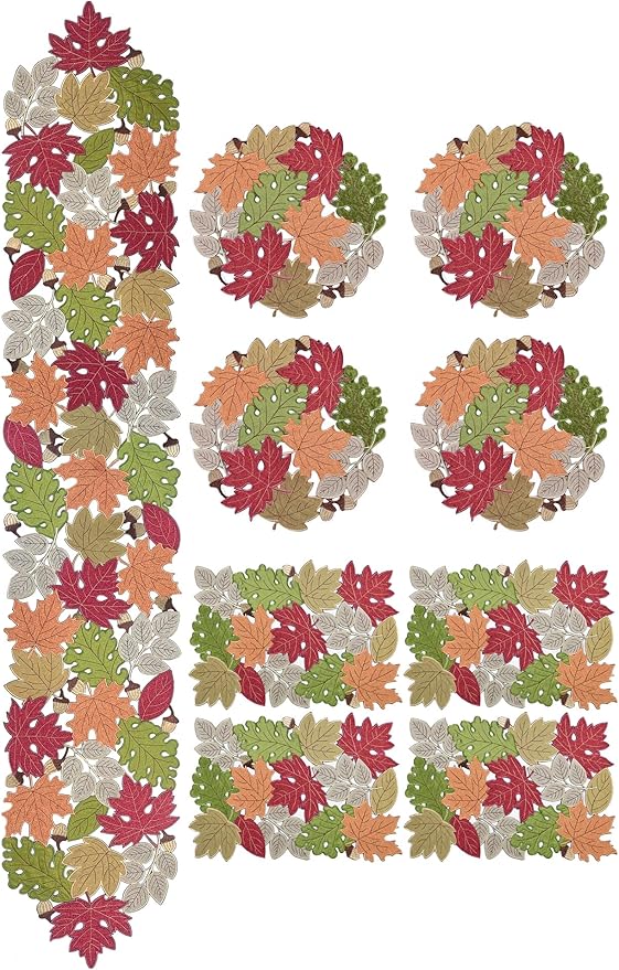 Fall Table Runner 54inches Long, Thanksgiving Harvest Cutwork Embroidered Table Runner 13in x 54in, Autumn Maple Leaves Table Decoration for Home Dining Kitchen Table