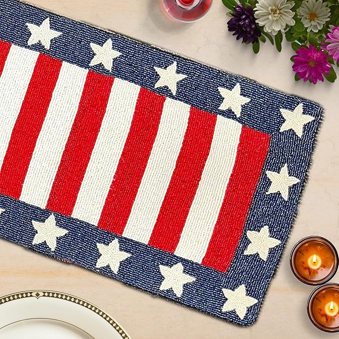 Decozen Patriotic Table Runner - 4th of July American Flag Freedom Stars Independence and Memorial Day for Holiday Kitchen Dining Table Home Decor - 13x54 Inches