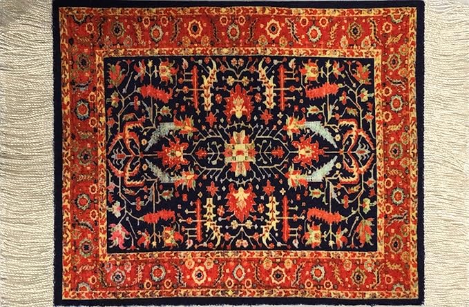 Turkish Carpet Coasters Set of 4 – mini Non-Slip Drink mats with Fringe, Protective and Decorative for Home or Office | Dining Accessory