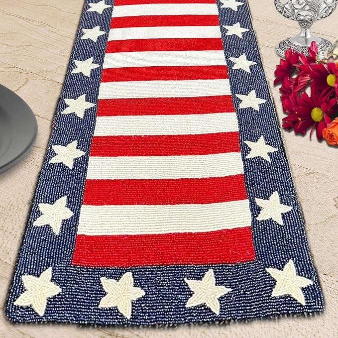 Decozen Patriotic Table Runner - 4th of July American Flag Freedom Stars Independence and Memorial Day for Holiday Kitchen Dining Table Home Decor - 13x54 Inches