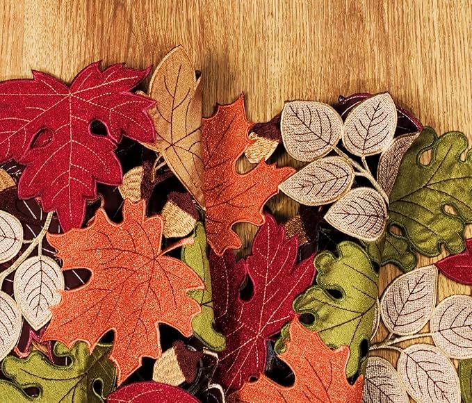 Fall Table Runner 120inches Long, Thanksgiving Harvest Cutwork Embroidered Table Runner 13in x 120in, Autumn Maple Leaves Table Decoration for Home Dining Kitchen Table