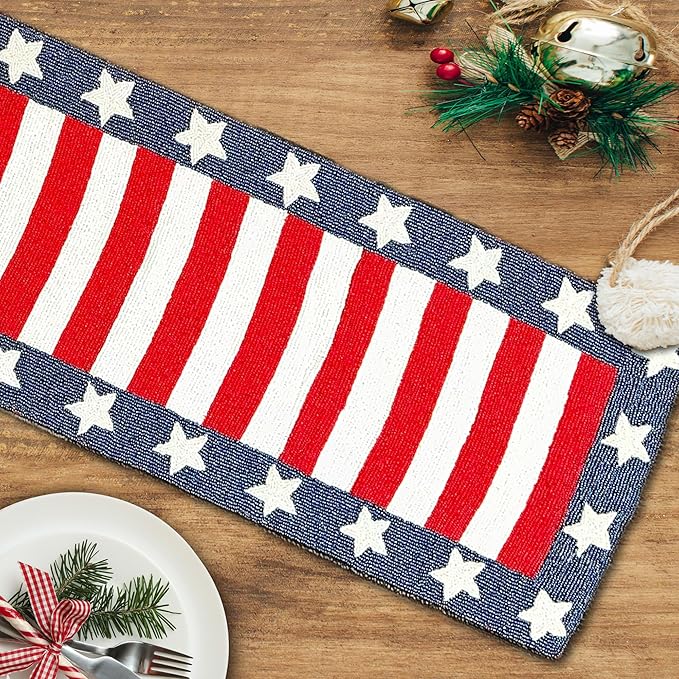 Decozen Patriotic Table Runner - 4th of July American Flag Freedom Stars Independence and Memorial Day for Holiday Kitchen Dining Table Home Decor - 13x54 Inches