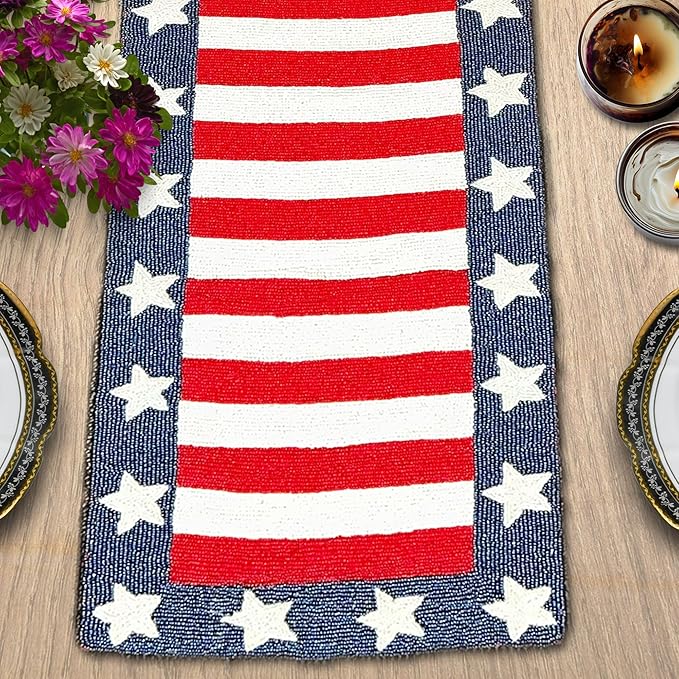 Decozen Patriotic Table Runner - 4th of July American Flag Freedom Stars Independence and Memorial Day for Holiday Kitchen Dining Table Home Decor - 13x54 Inches