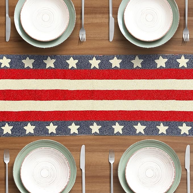 Decozen Patriotic Table Runner - 4th of July American Flag Freedom Stars Independence and Memorial Day for Holiday Kitchen Dining Table Home Decor - 13x54 Inches