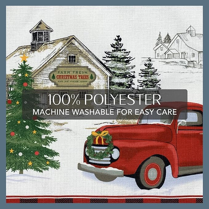 Elrene Home Fashions Vintage Christmas Tree Farm Table Runner, 13"x70", Multicolor