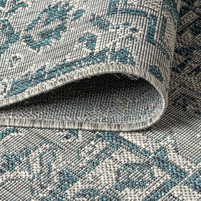 JONATHAN Y Boho Medallion Indoor Outdoor Square Area Rug 4X4 Teal/Gray, Estrella Textured Weave for Backyard, Patio, Porch, Easy-Cleaning, High Traffic, Pet-Friendly, Non-Shedding (SMB105C-4SQ)
