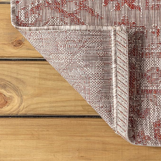 JONATHAN Y Boho Medallion Indoor Outdoor Octagon Area Rug 5 Ft Red/Taupe, Estrella Textured Weave for Backyard, Patio, Porch, Easy-Cleaning, High Traffic, Pet-Friendly, Non-Shedding (SMB105A-5TGN)