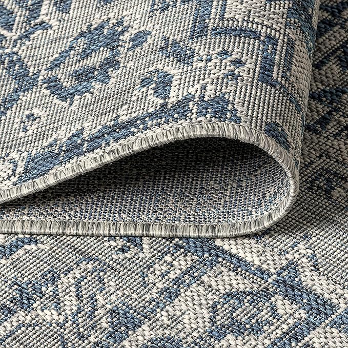 JONATHAN Y Boho Medallion Indoor Outdoor Runner Rug 2X20 Navy/Gray, Estrella Textured Weave for Backyard, Patio, Porch, Easy-Cleaning, High Traffic, Pet-Friendly, Non-Shedding (SMB105B-220)