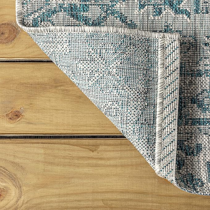 JONATHAN Y Boho Medallion Indoor Outdoor Area Rug 9X12 Teal/Gray, Estrella Textured Weave for Backyard, Patio, Porch, Easy-Cleaning, High Traffic, Pet-Friendly, Non-Shedding (SMB105C-9)