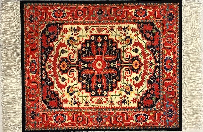 Turkish Carpet Coasters Set of 4 – mini Non-Slip Drink mats with Fringe, Protective and Decorative for Home or Office | Dining Accessory