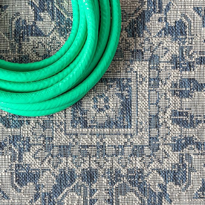JONATHAN Y Boho Medallion Indoor Outdoor Runner Rug 2X20 Navy/Gray, Estrella Textured Weave for Backyard, Patio, Porch, Easy-Cleaning, High Traffic, Pet-Friendly, Non-Shedding (SMB105B-220)