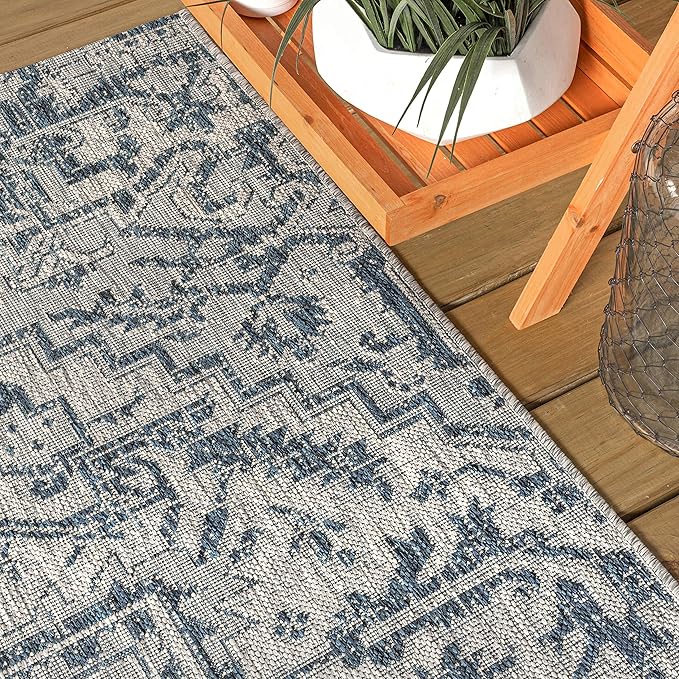 JONATHAN Y Boho Medallion Indoor Outdoor Square Area Rug 3X3 Navy/Gray, Estrella Textured Weave for Backyard, Patio, Porch, Easy-Cleaning, High Traffic, Pet-Friendly, Non-Shedding (SMB105B-3SQ)