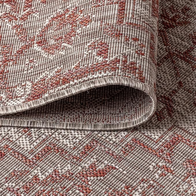 JONATHAN Y Boho Medallion Indoor Outdoor Round Area Rug 8 Ft Red/Taupe, Estrella Textured Weave for Backyard, Patio, Porch, Easy-Cleaning, High Traffic, Pet-Friendly, Non-Shedding (SMB105A-8R)